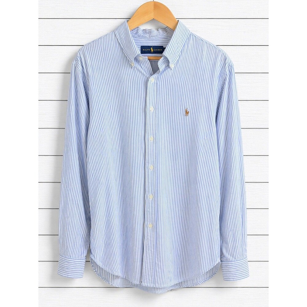 Ralph Lauren Men's Blue and White Striped Dress Shirt 17.5 32/33